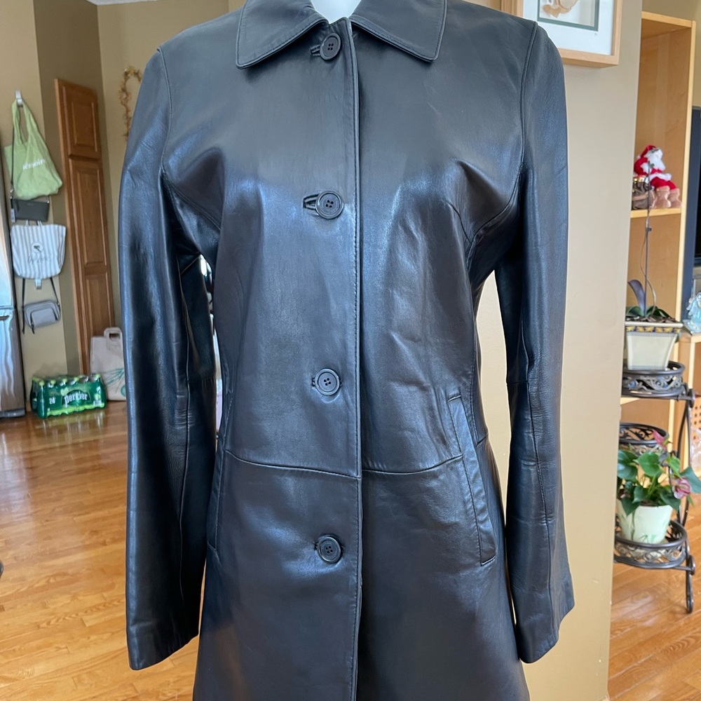 Tabard Genuine leather jacket coat S M Black